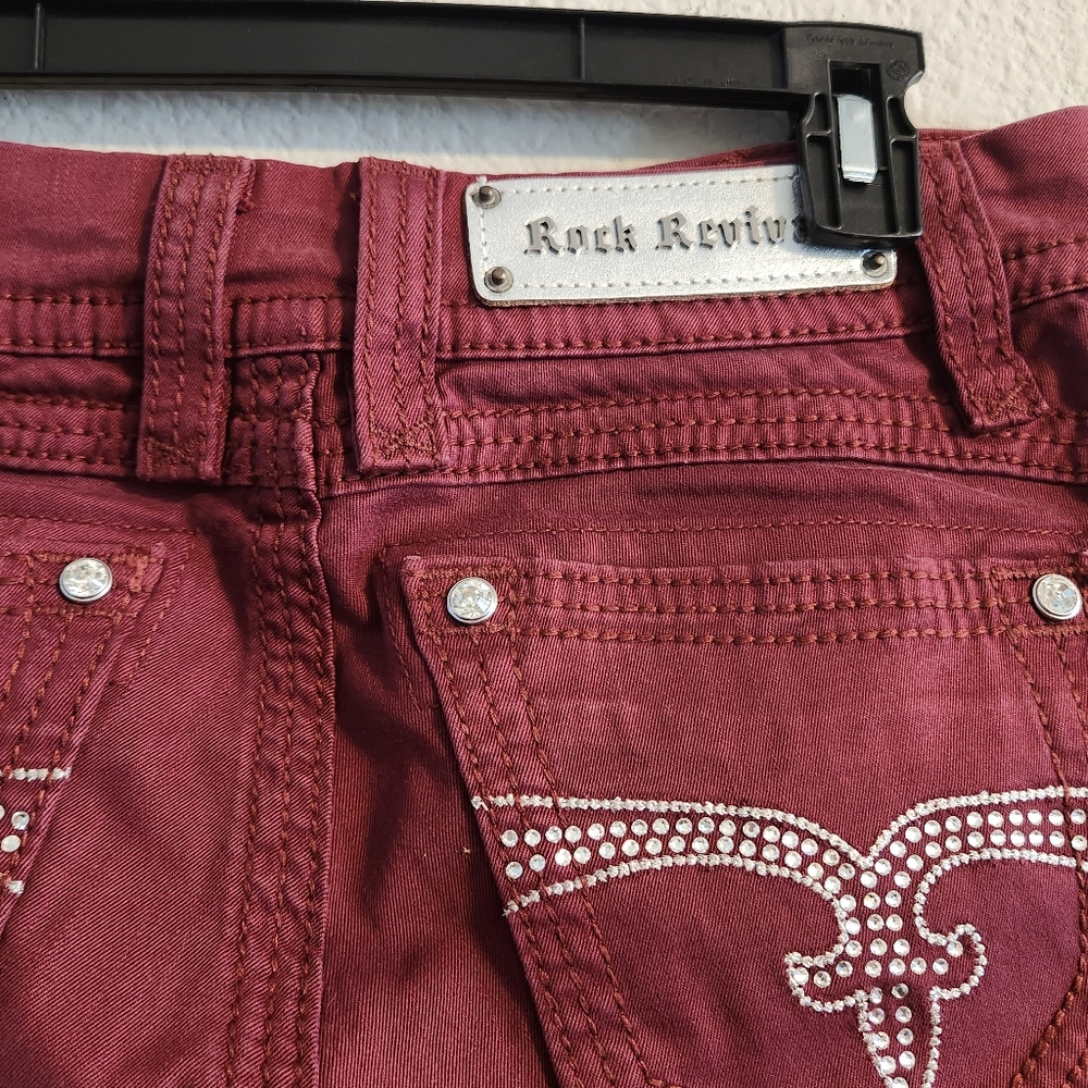 Rock Revival Women’s Liz Skinny Red Jeans with Rhinestones size 25